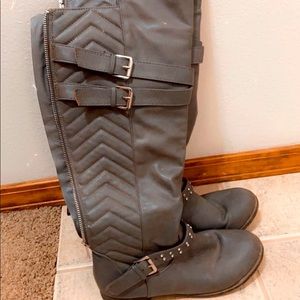 Grey leather tall boots
